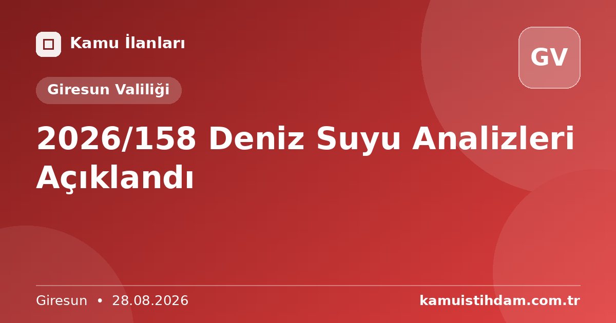 2026/158 Deniz Suyu Analizleri Açıklandı - Giresun Valiliği