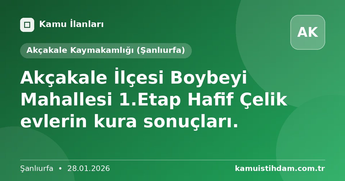 Akçakale İlçesi Boybeyi Mahallesi 1.Etap Hafif Çelik evlerin kura sonuçları. - Akçakale Kaymakamlığı (Şanlıurfa)