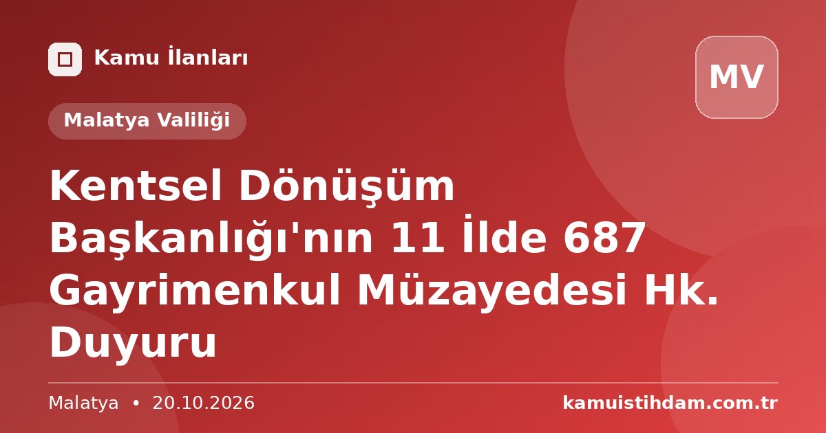 Kentsel Dönüşüm Başkanlığı'nın 11 İlde 687 Gayrimenkul Müzayedesi Hk. Duyuru - Malatya Valiliği
