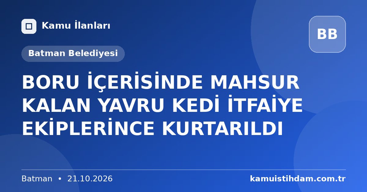 BORU İÇERİSİNDE MAHSUR KALAN YAVRU KEDİ İTFAİYE EKİPLERİNCE KURTARILDI - Batman Belediyesi