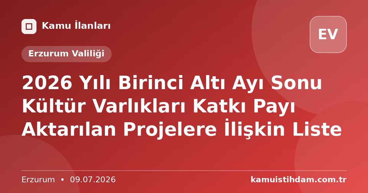 2026 Yılı Birinci Altı Ayı Sonu Kültür Varlıkları Katkı Payı Aktarılan Projelere İlişkin Liste - Erzurum Valiliği
