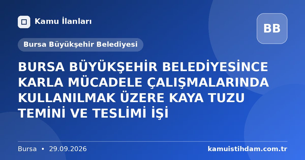 BURSA BÜYÜKŞEHİR BELEDİYESİNCE KARLA MÜCADELE ÇALIŞMALARINDA KULLANILMAK ÜZERE KAYA TUZU TEMİNİ VE TESLİMİ İŞİ - Bursa Büyükşehir Belediyesi