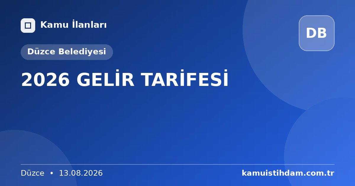 2026 GELİR TARİFESİ - Düzce Belediyesi