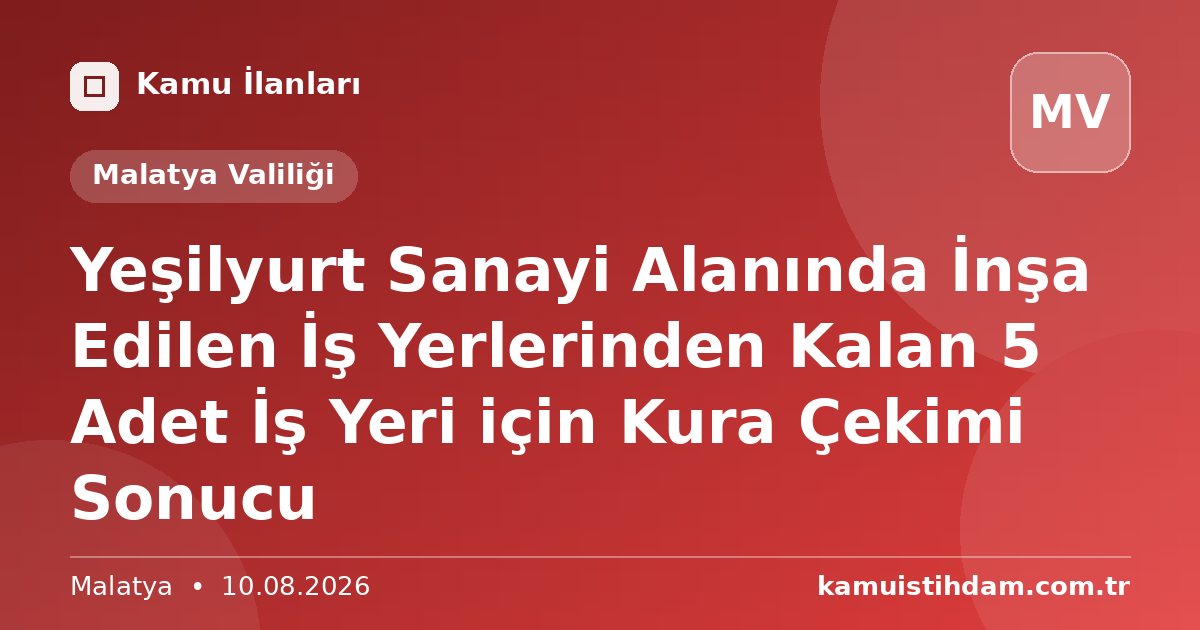 Yeşilyurt Sanayi Alanında İnşa Edilen İş Yerlerinden Kalan 5 Adet İş Yeri için Kura Çekimi Sonucu - Malatya Valiliği
