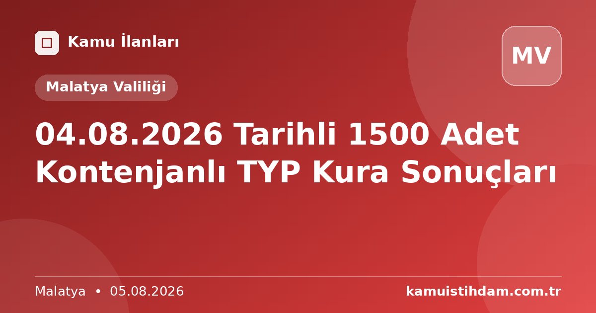 04.08.2026 Tarihli 1500 Adet Kontenjanlı TYP Kura Sonuçları - Malatya Valiliği