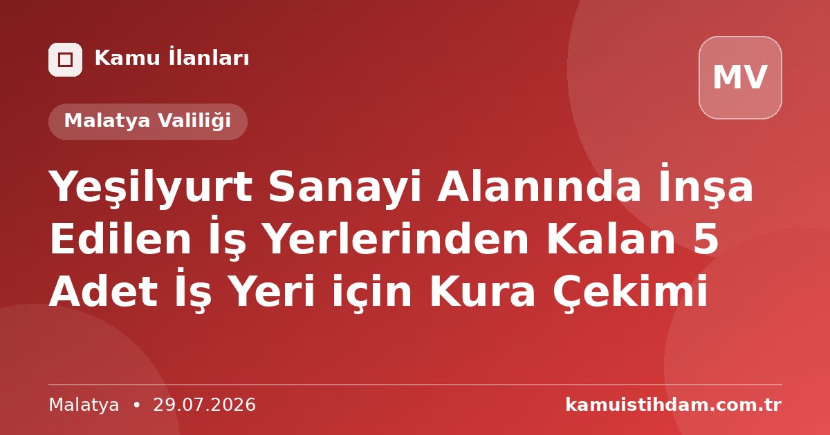 Yeşilyurt Sanayi Alanında İnşa Edilen İş Yerlerinden Kalan 5 Adet İş Yeri için Kura Çekimi - Malatya Valiliği