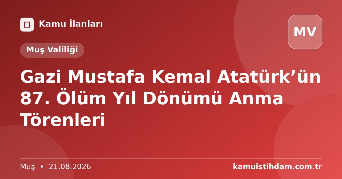 Gazi Mustafa Kemal Atatürk’ün 87. Ölüm Yıl Dönümü Anma Törenleri - Muş Valiliği