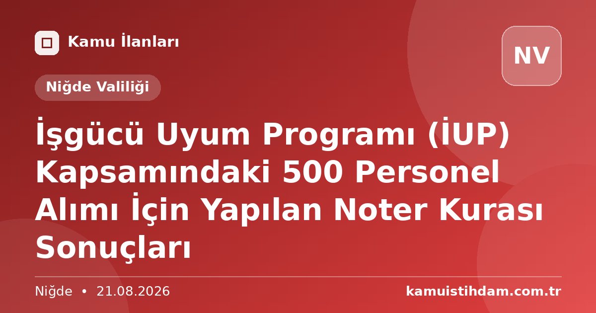 İşgücü Uyum Programı (İUP) Kapsamındaki 500 Personel Alımı İçin Yapılan Noter Kurası Sonuçları - Niğde Valiliği