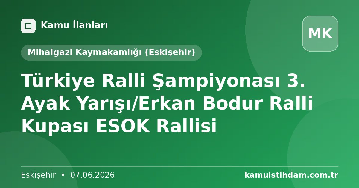 Türkiye Ralli Şampiyonası 3. Ayak Yarışı/Erkan Bodur Ralli Kupası ESOK Rallisi - Mihalgazi Kaymakamlığı (Eskişehir)