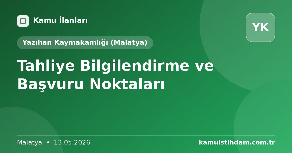 Tahliye Bilgilendirme ve Başvuru Noktaları - Yazıhan Kaymakamlığı (Malatya)