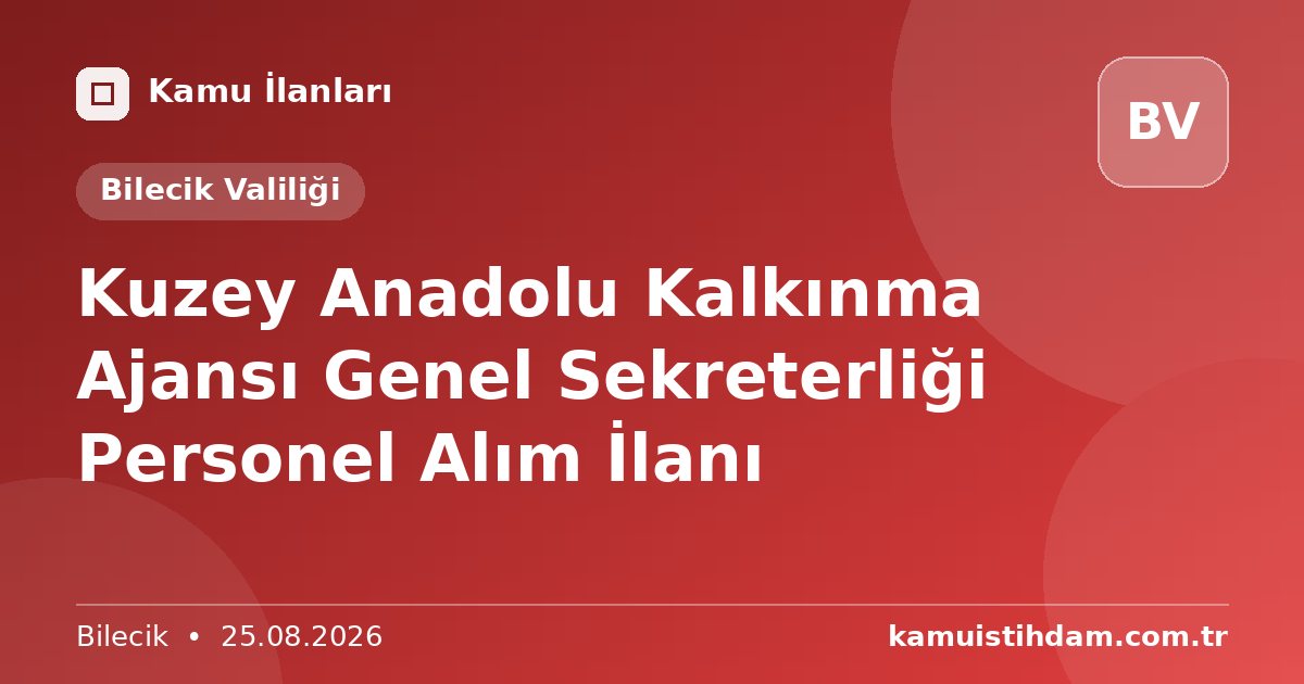 Kuzey Anadolu Kalkınma Ajansı Genel Sekreterliği Personel Alım İlanı - Bilecik Valiliği
