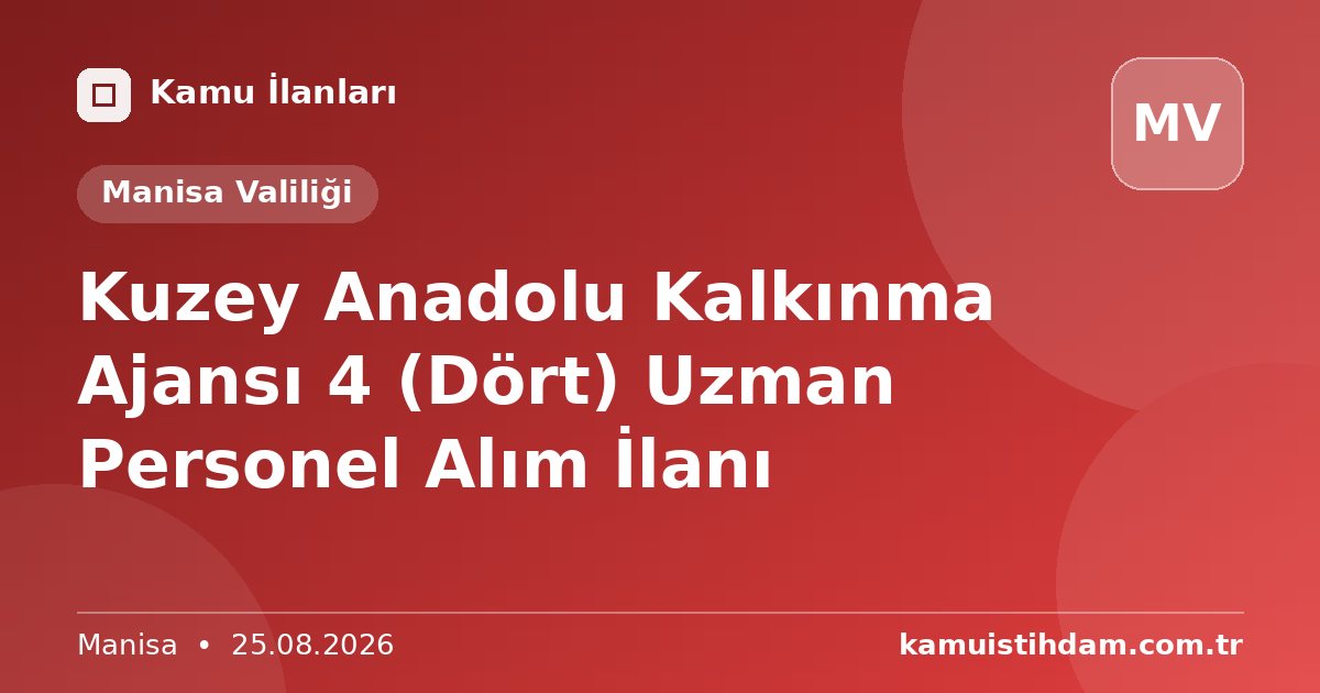Kuzey Anadolu Kalkınma Ajansı 4 (Dört) Uzman Personel Alım İlanı - Manisa Valiliği